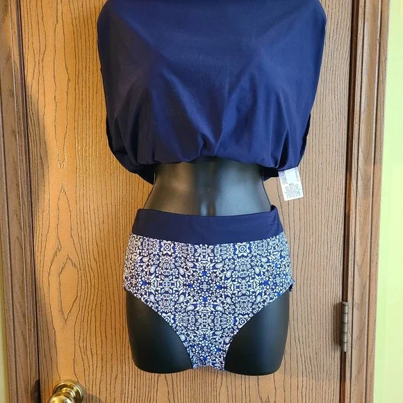 Lands End 2 Piece Tankini Blue and White Floral Size 8 - Picture 2 of 15